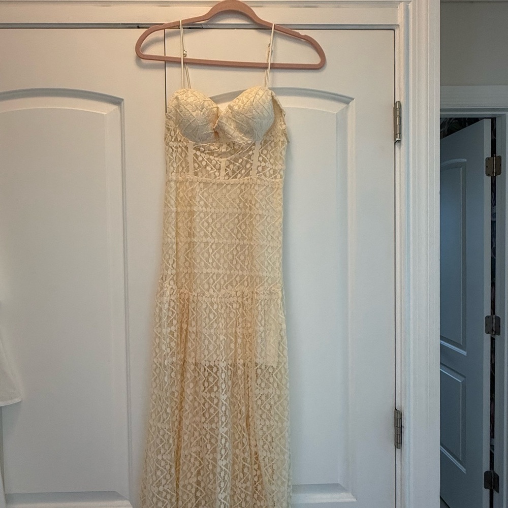 Selfie Leslie Cream Lace Maxi Dress with Built-In Bustier
